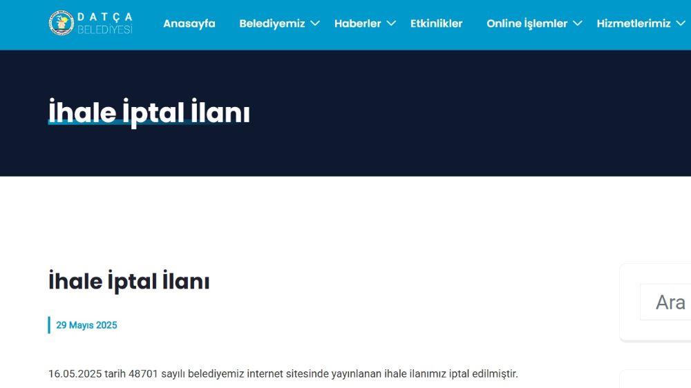 Belediye'den İhale İptali