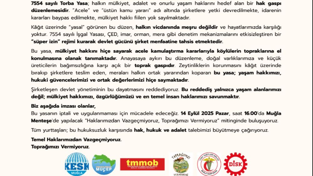 14 Eylül'de Mitinge Çağrı