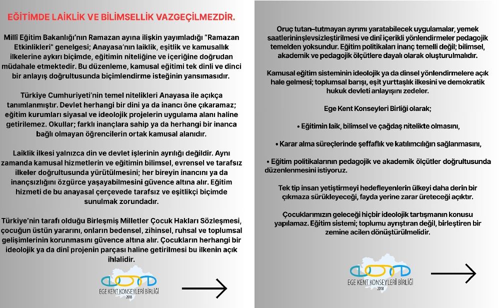 Kent Konseylerinden Laiklik ve Bilimsel Eğitim için çağrı var