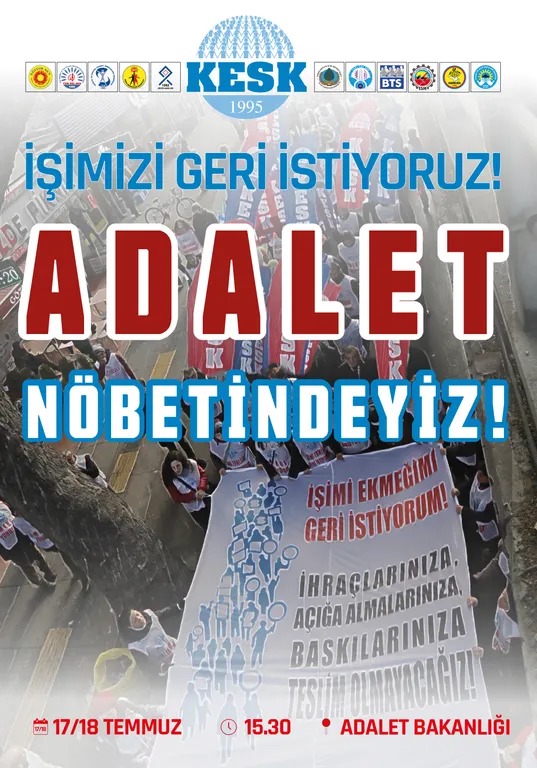 KESK’ten 17 Temmuz’da Adaletb Bakanlığı Önünde Adalet Nöbet