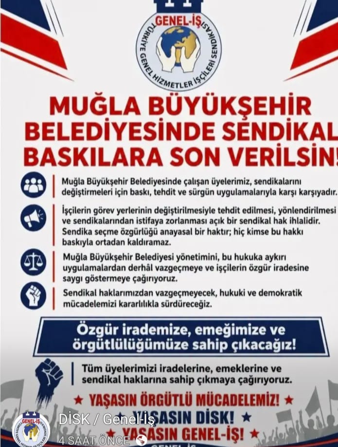 Muğla Büyükşehir Belediyesinden Sendikal Baskı